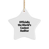 Funny Gifts for Auditor - 'Officially The World's Coolest Auditor' White Star Ornament, Christmas Unique Gifts from Friends, Family - Image 1